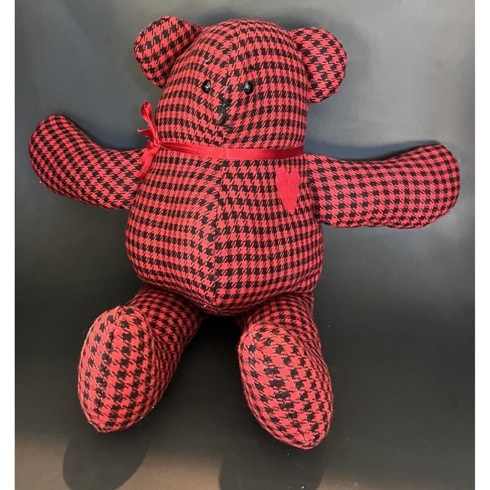 Custom Teddy Bear Red Black Flannel With Original Tag From Creator